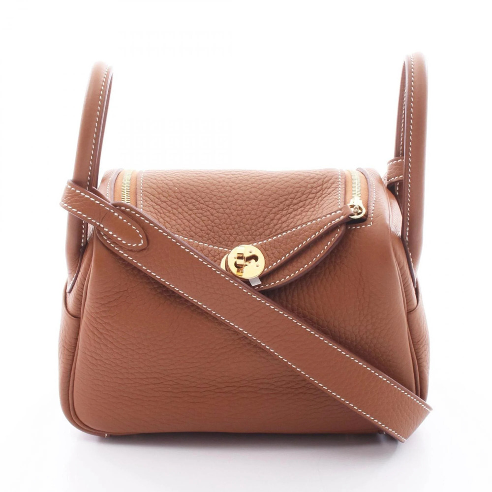 Hermes Lindy Mini Shoulder Bag/Handbag, Leather, Taurillon Clemence, Brown Tone